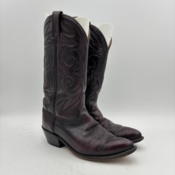 Vintage Acme Leather Cowboy Western Black Cherry Boots Men\'s 8.5 D main image 8